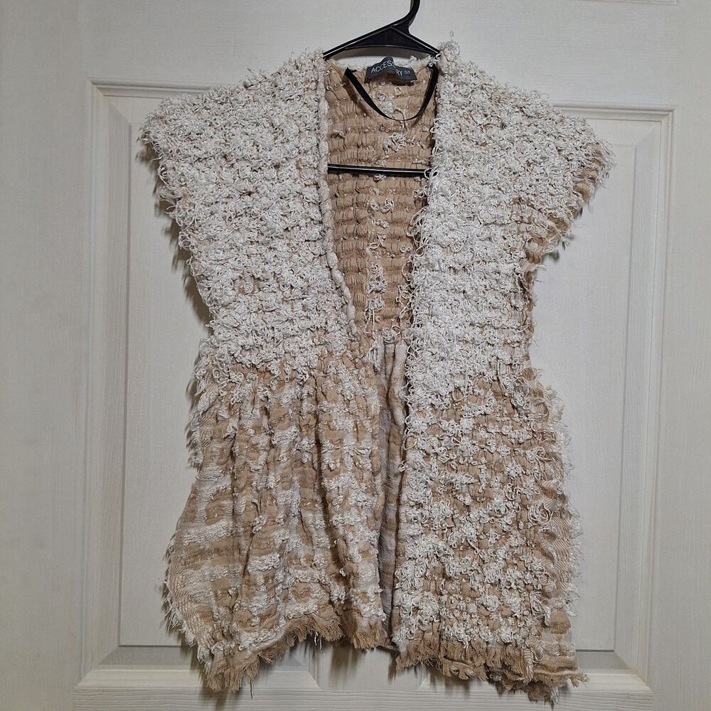 Accessory St Cream White Shaggy Textured Sleeveless Cardigan Maximalism Size S